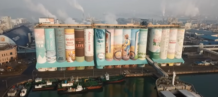 Une fresque géante avec des livres peints